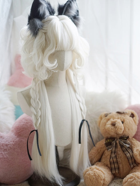 Black/Caramel/Khaki/Milk White Waist Length Curly Wig With Full Bangs