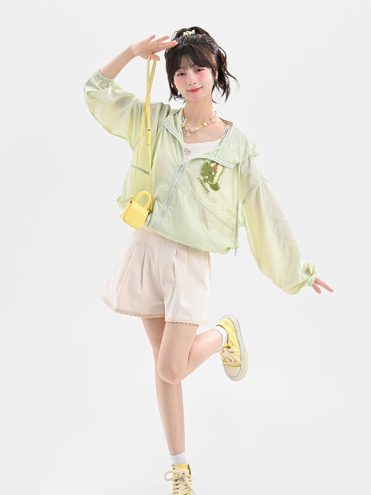 Jacke Sonnenschutz mit Kapuze Yume Kawaii Hellgrün Avocado Applikation
