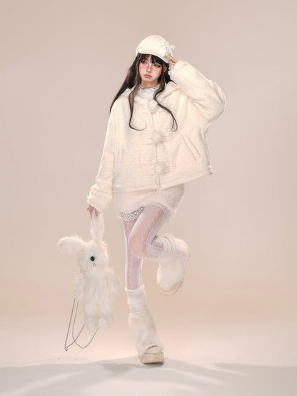 Apricot Bunny Ear Design Thick Hooded Coat