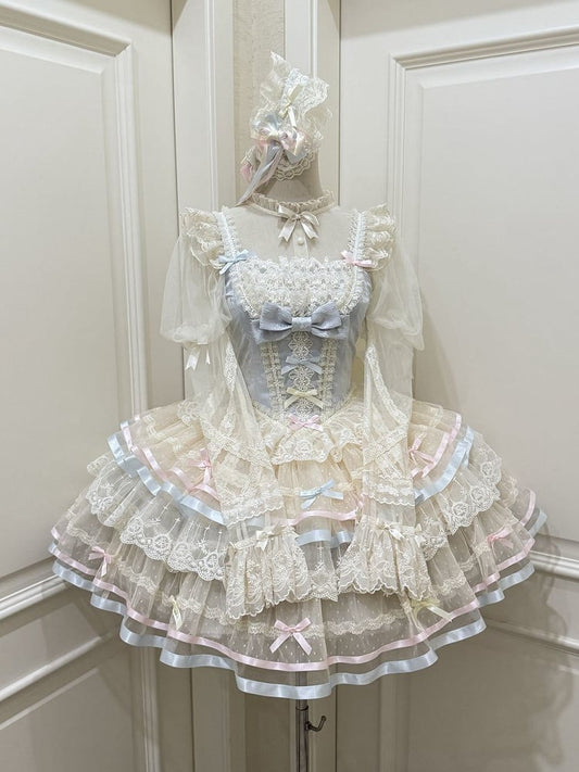 mit Schleifenrock JSK Lolita Lagenblaue Taille Großes Korsett Tüllrücken bei Princess