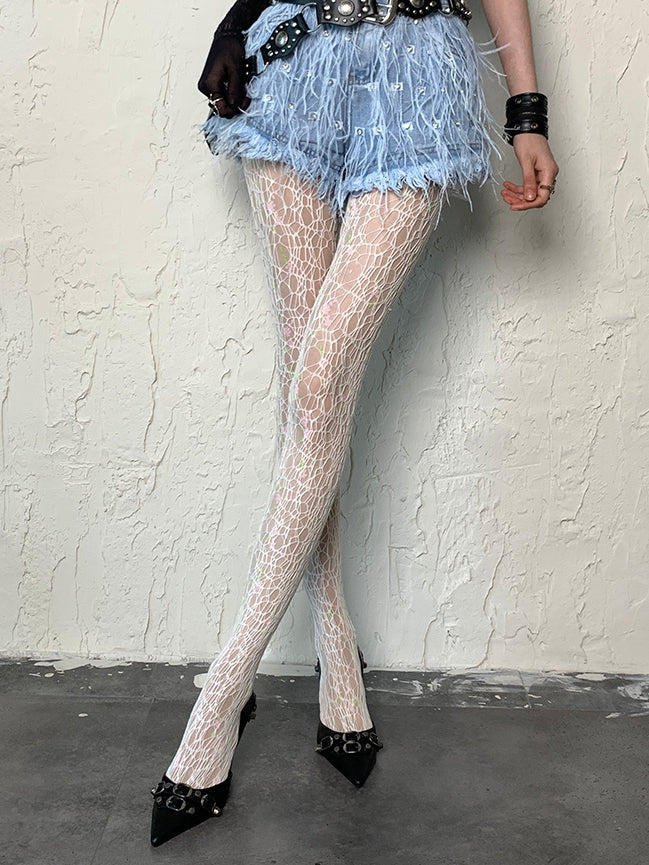 Y2K Asymmetrical Tights Gray/White/Black/Brown Hollow-out Design