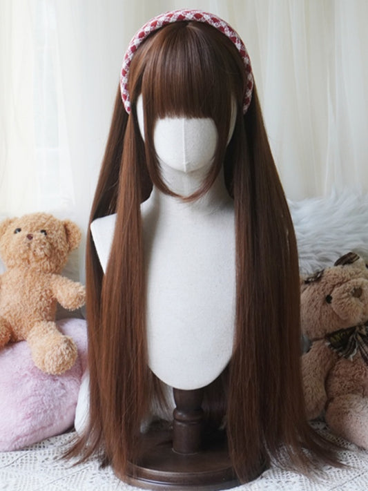 Caramel/Blonde/Orange/Black Waist Length Straight Wig With Full Bangs