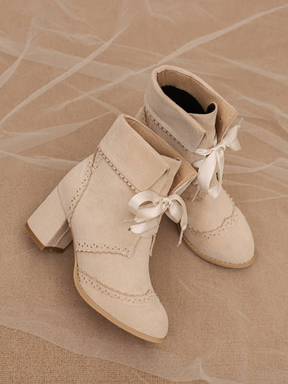 Gewellter Saum – Blockabsatz, beige, umklappbar, normale/dicke Stiefel, hohe Schaftversion mit