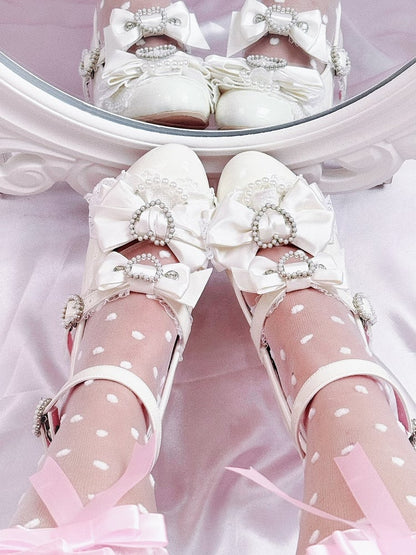 White Gyaru Janes Wedge Jirai Mary Shoes Heart Kei Fashion Cut-out Heels