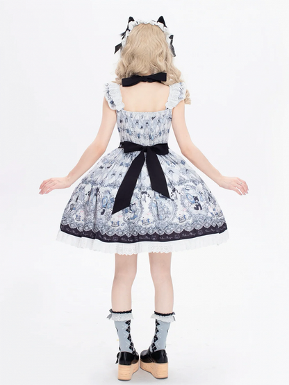 in Wonderland Theme Bunny Sweet Lolita Jumper Print Skirt and Alice Kitty Dress