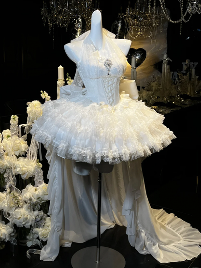 White Floor Length Big Bow Train