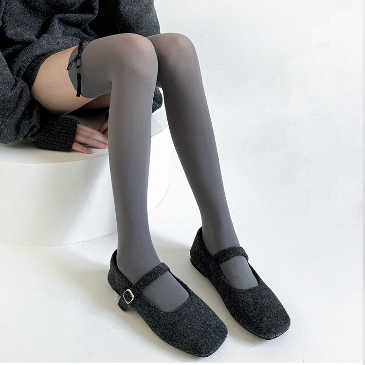 Black Stockings / Semi-sheer Accents Bow Gray JK White