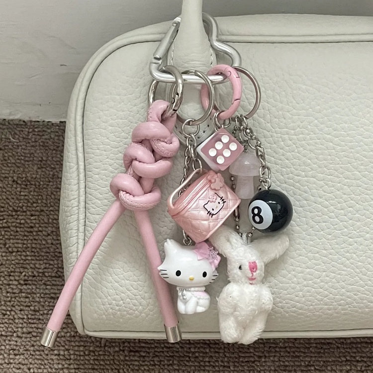 Porte-clés en peluche lapin blanc/rose Y2K