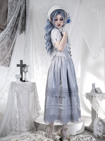 with Corset Lolita Belt Gray Waist High Detachable Overlay Gothic Skirt Boned