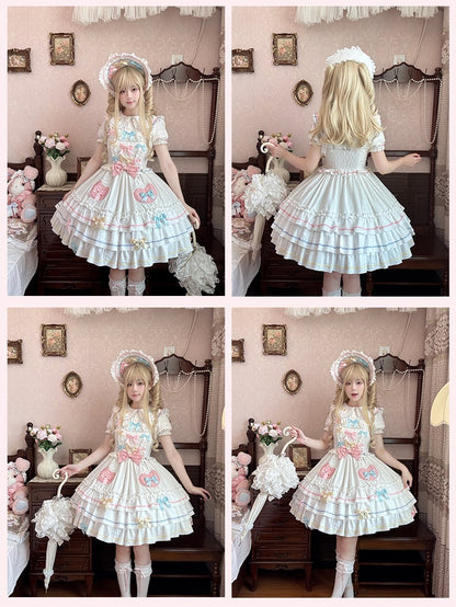 Bowknots White Macaron Color Ruffled Lace Trim Bonnet