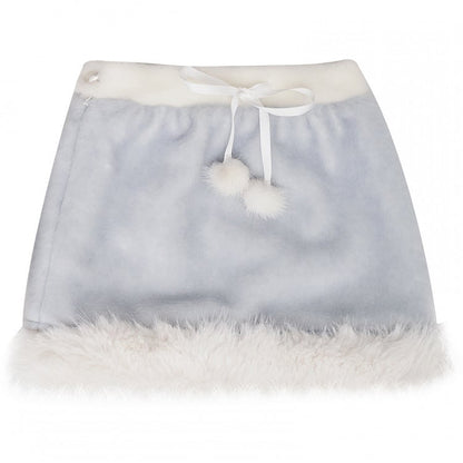 Cozy Plush-Trimmed Skirt with Pom-Pom Detailing Blue/White