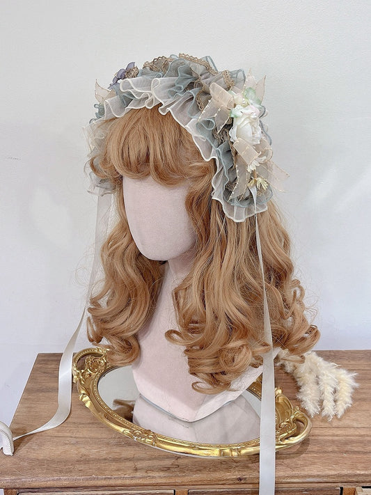 Bandeau à cheveux vert à motif floral et nœud papillon