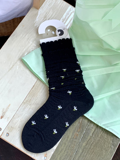 Floral Gray/White/Wine Stockings Under-knee Pattern Red/Black