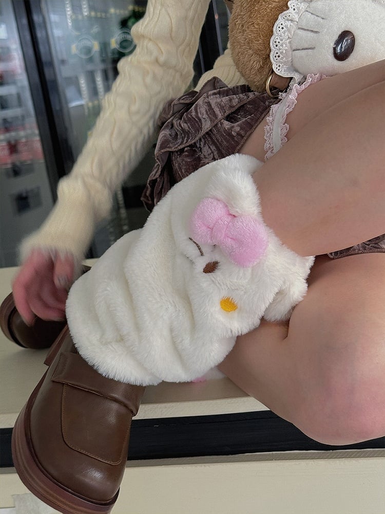 White Cute Kitty Plush Leg Warmers