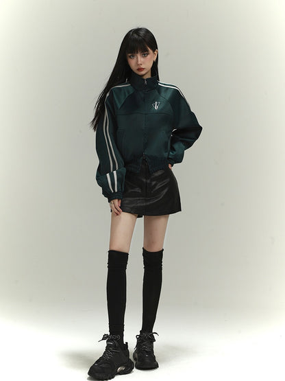 Veste de baseball vintage Acubi Fashion vert foncé avec broderie de lettres
