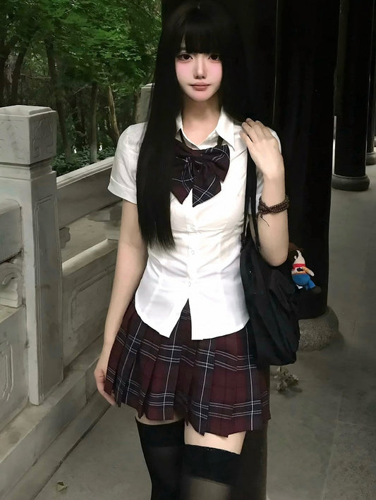 Weiße kurze Uniform im Preppy-Ärmel-Stil, JK-Shirt-Version