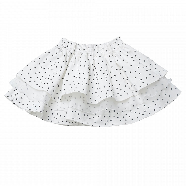 ティアードスカート ウエストゴム コットン ホワイト 水玉模様