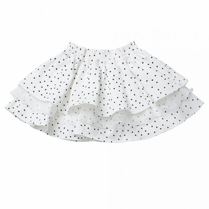 ティアードスカート ウエストゴム コットン ホワイト 水玉模様