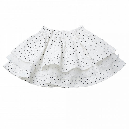 Tiered Skirt Elastic Waist Cotton White Polka-Dot Pattern