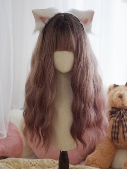 Purple Ombre Long Wavy Wig With Full Bangs