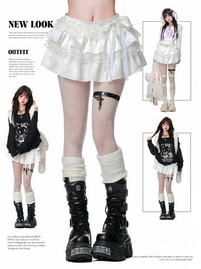 Skirt Tiered White Bowknot Detail