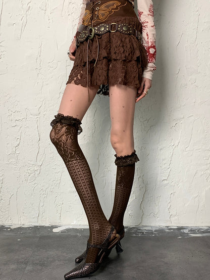 Print Wasteland Punk Strumpfhose Braunes Herz