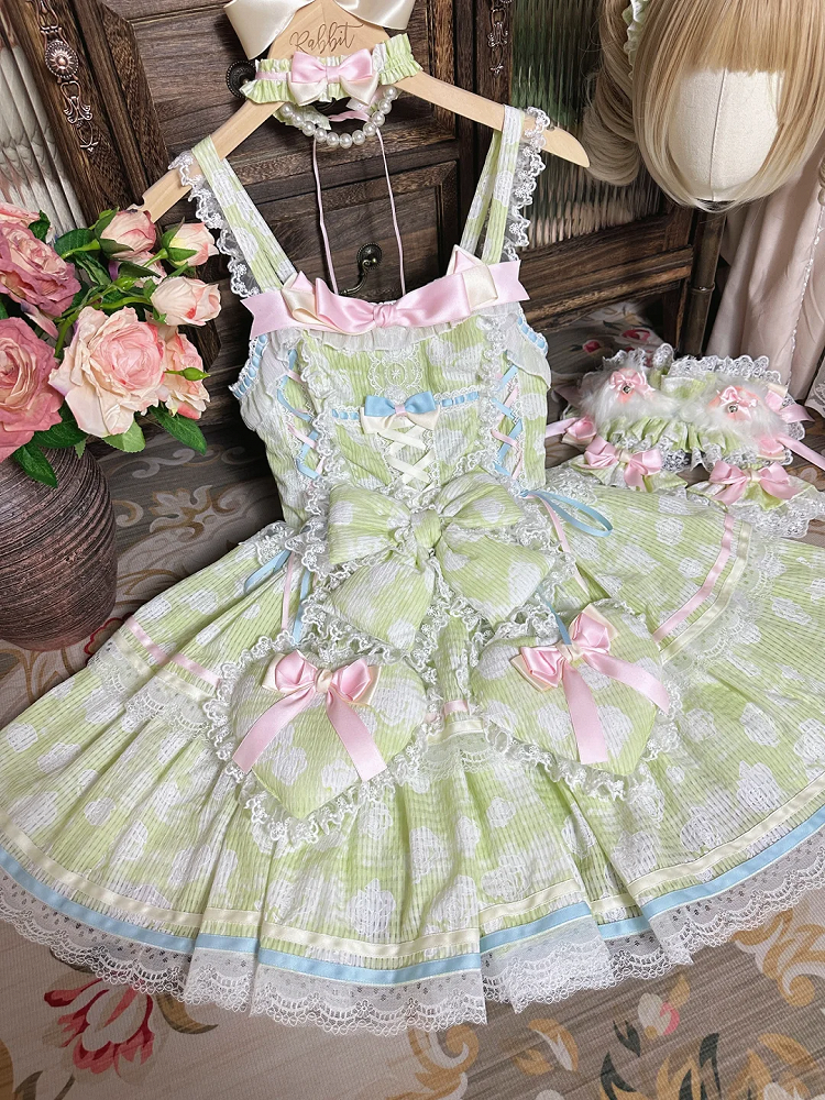 Dekoration Rock Grün Schleife und Lolita Rosette Stoff Pullover Herz gepolstert