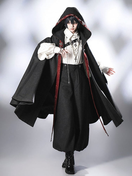 Ouji Lolita Red Strappy Black Buckle Strap Closure Cloak