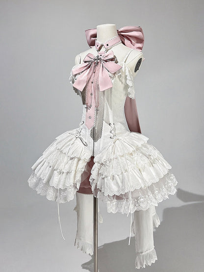 Straps Spaghetti JSK Lolita Pink Balletcore White Corset + Dress