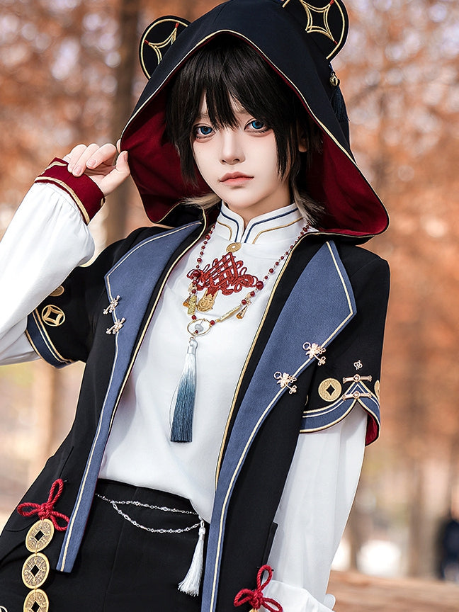 Collier avec pendentif à pompon chinoiserie en or et perles rouges