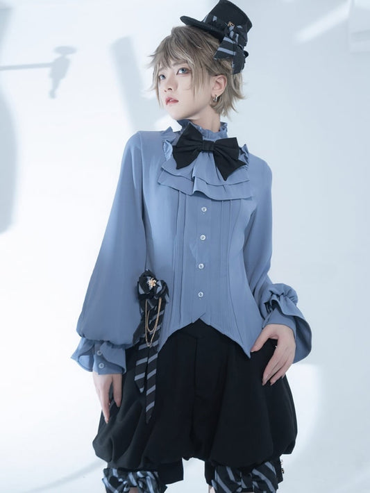 Blue Ouji Lolita Fashion Jabot Collar Prince Style Shirt