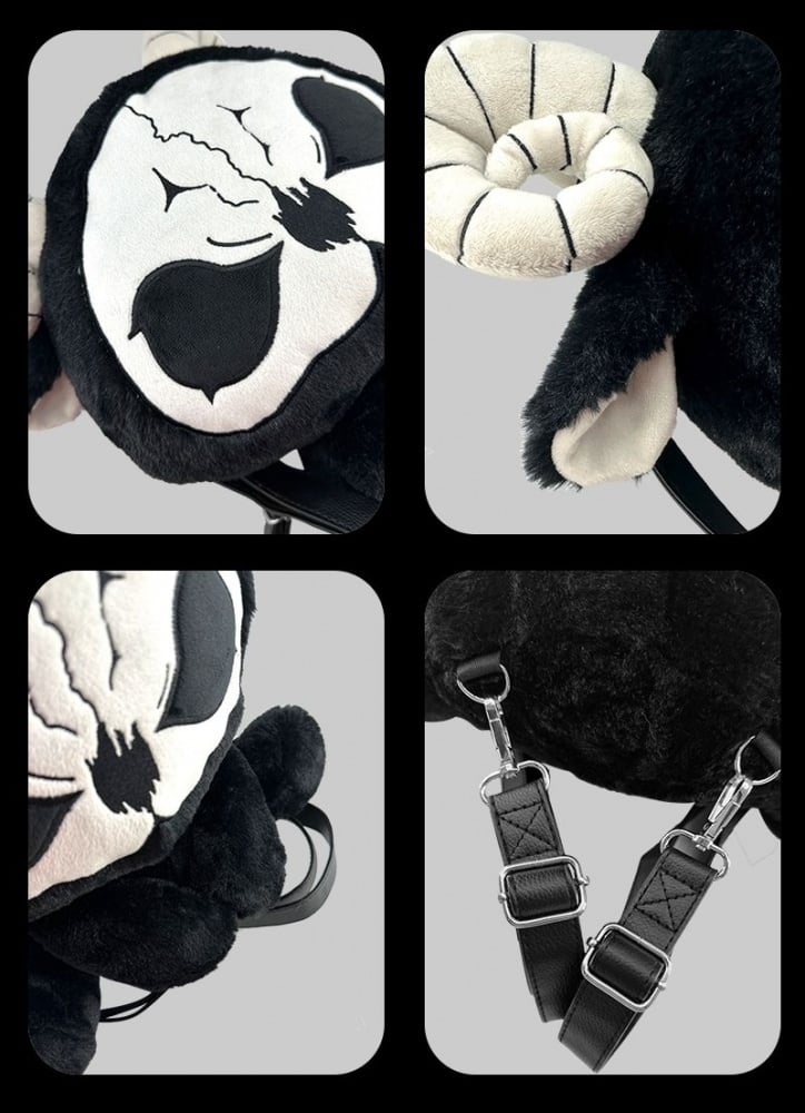 Black and White Grim Reaper Gothic Plush Backpack Bag