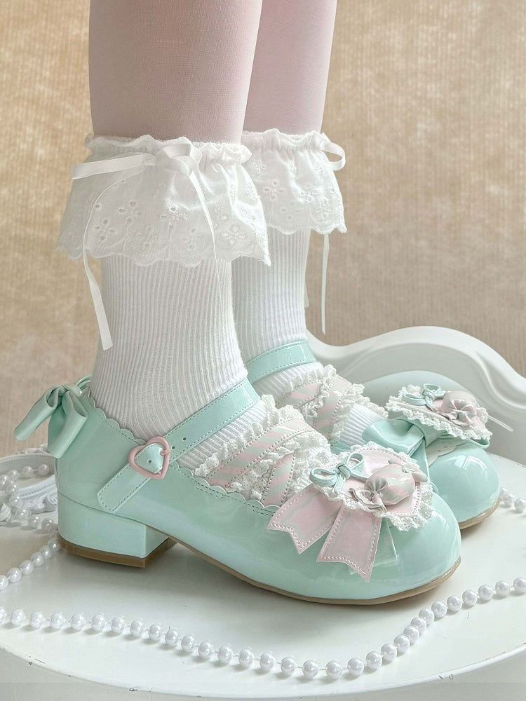 Grünes Leder Candy Clip PU Schuhe Sweet Mint Low-Heel Pink Heart mit