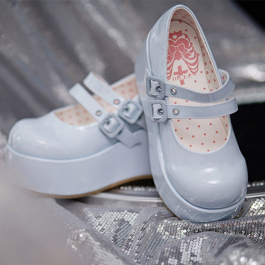 Riemchen Leichte Schuhe Plateau Blau mit Schnalle Sweet Dual