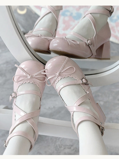 Artful Bow PU with Janes Mid-heel Accent - Mary Pink
