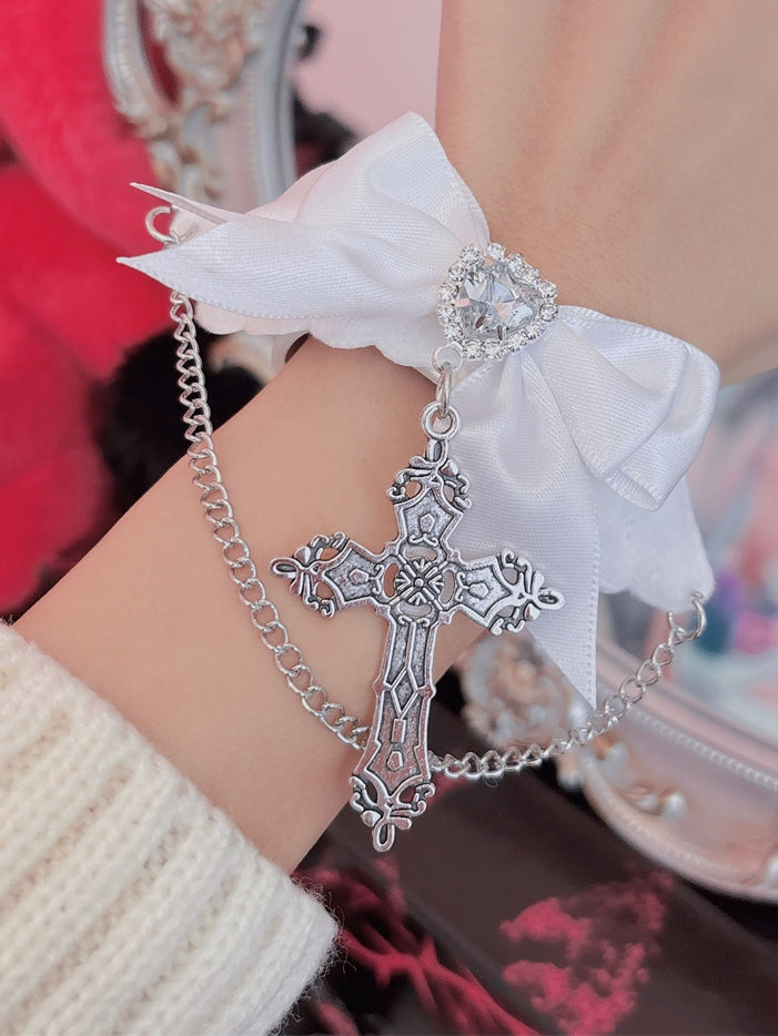 Jirai Bracelet Cross Bowknot White/Black Charm Kei