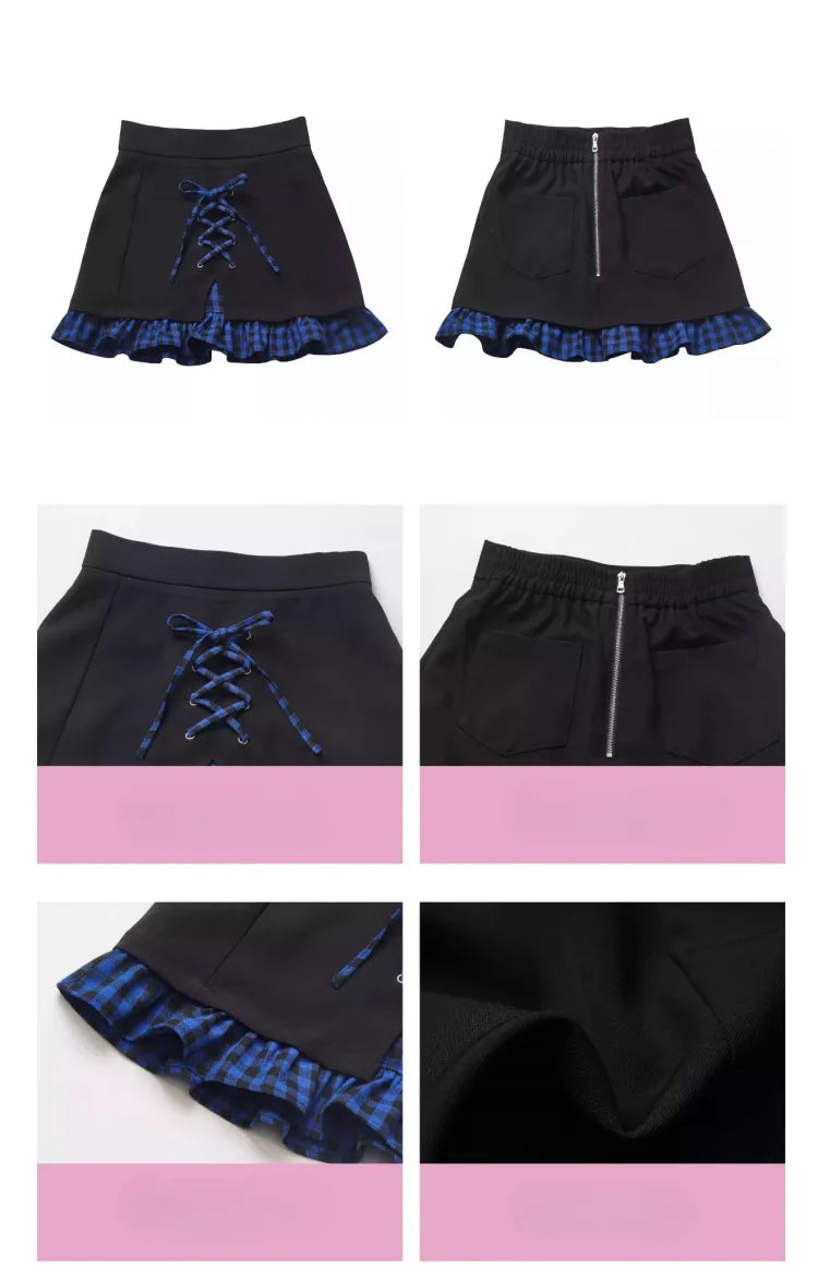 Dark Black Skirt Blue Plaid and Hemline