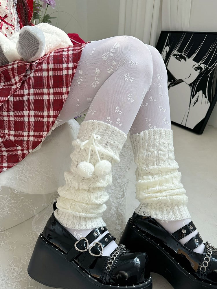 Sweet Lolita White Pompons Knitted Leg Warmers