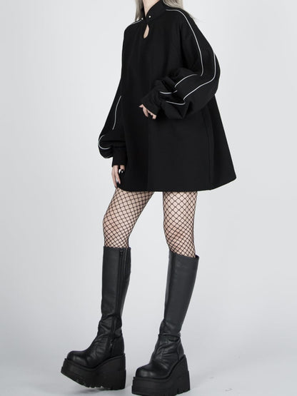 Tassel Black Reflective Sweatshirt with Qipao-Style Cyberpunk Belt