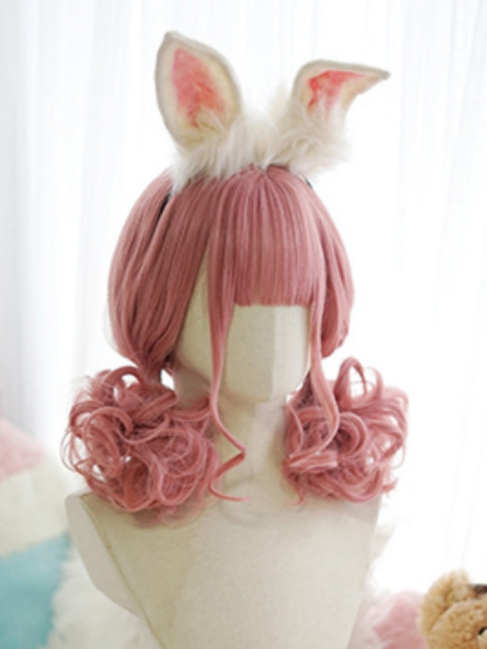 Black/Brown/Pink Above Bust Length  Wig With Full Bangs