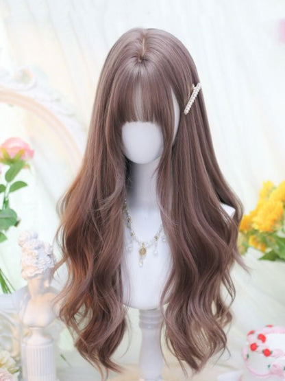 Dusty Pink Under Bust Length Wavy Wig with Air Bangs