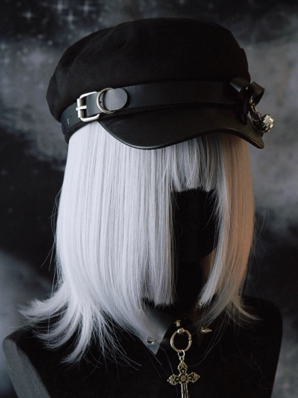 Black Decorated Design Gothic Bell Hat Charm Bowknot Beret Buckle