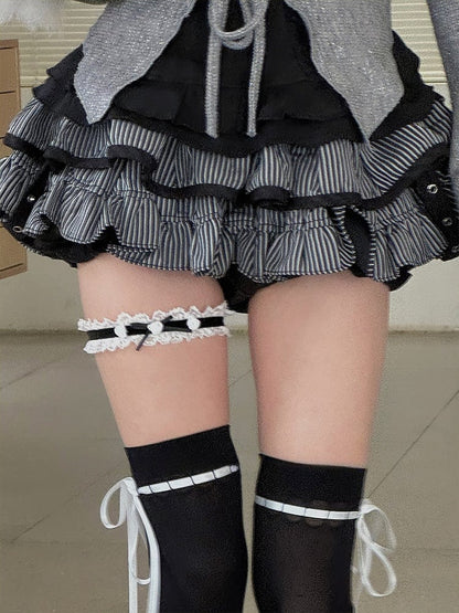 Pink Sweet Rose Bowknot Lace Trim Leg Loop