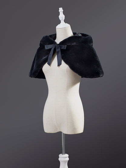 Black Cat Ears Hooded Plush Cape