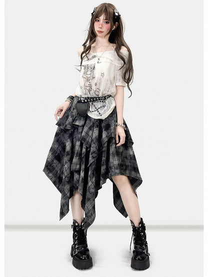 Handkerchief Dark Hem Plaid Skirt Pattern Bittersweet Gray