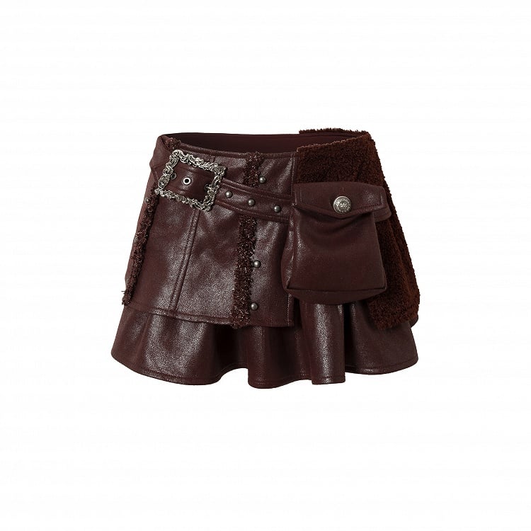 Wine Red Skirt with Buckle Belt