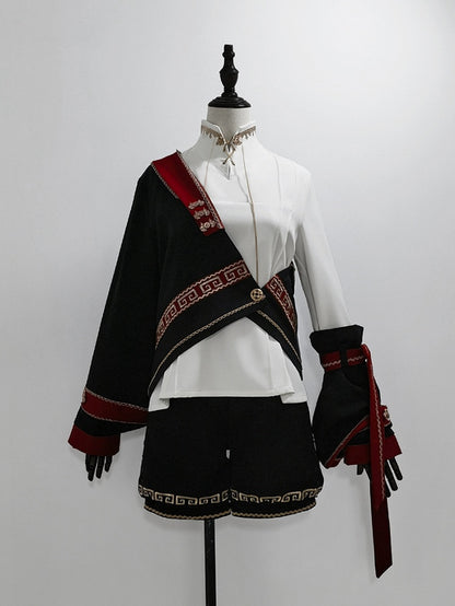 Ouji Asymmetrical Embroidery with a Sleeve Separate Top Chinoiserie