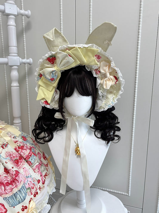 Blue Bonnet Ears Pink Sweet Yellow White Lolita Bunny /