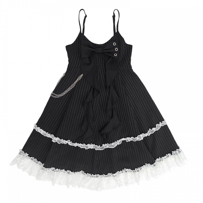 Skirt Cami Dress Big Bow Neckline Black with Striped Waist Detachable Chain Bubble