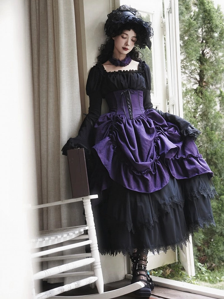 Lolita Purple Waist Under Drawstring Boned Bust Gothic High Skirt